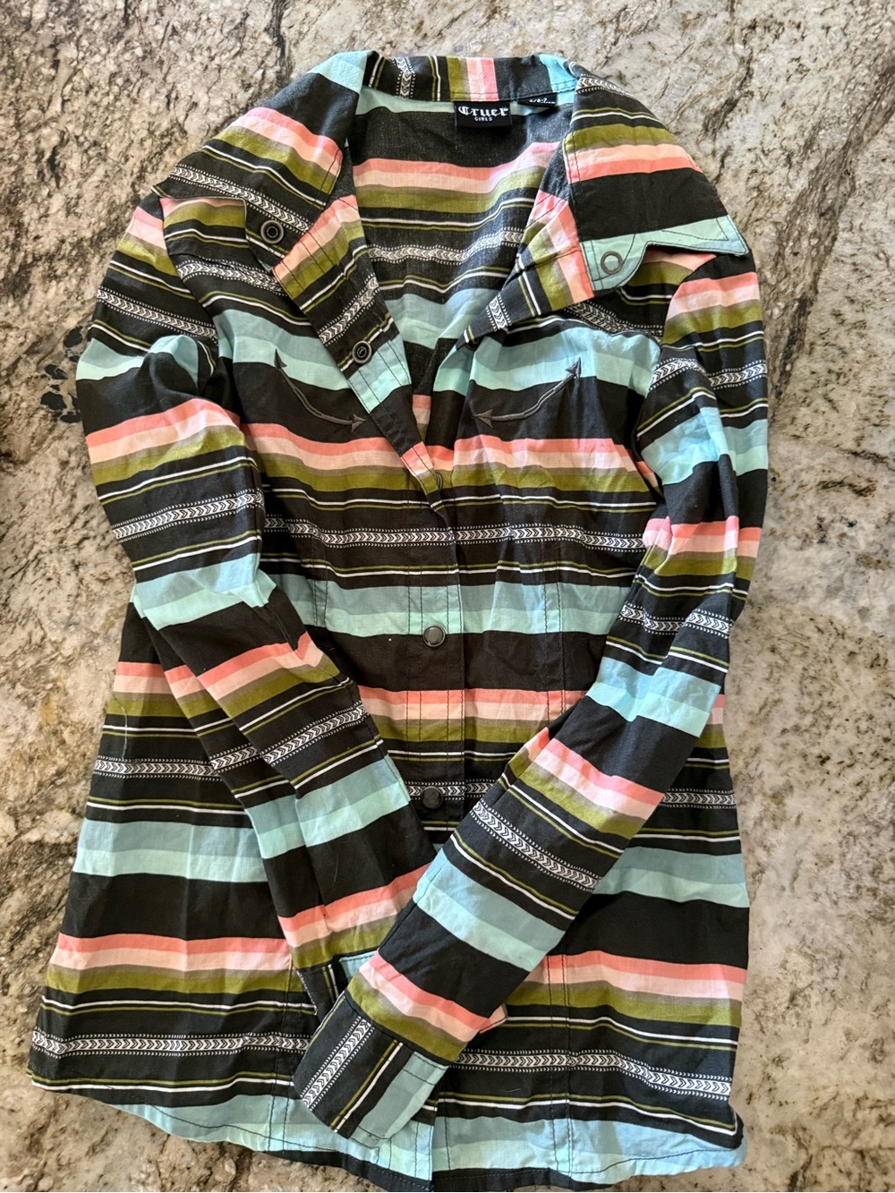 Cruel Girl Girls' Button Down Shirt - Black, Light Blue, Pink, Olive Stripes